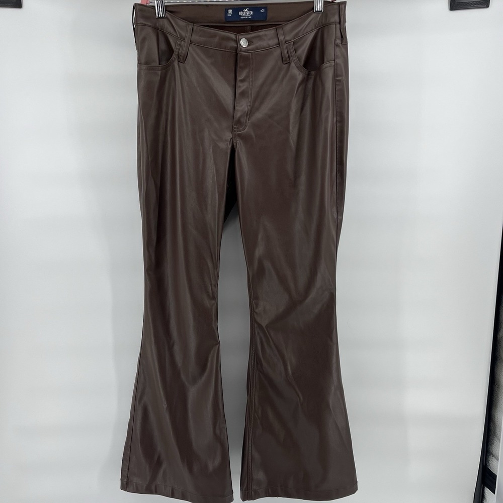 Hollister Women's Vegan Leather High Rise Flare Pants 13 Regular Brown‎ Boho 70s